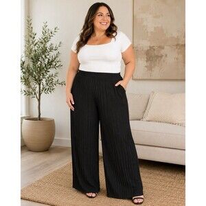 Simply Emma Black Pleated Wide Led Women Pants Size 3X